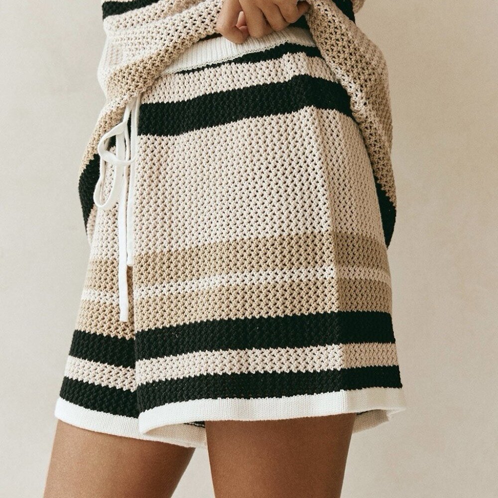 SABO Quinn Stripe Crochet Shorts (Size 2) 100% Cotton Knit High Rise Semi Sheer - Picture 6 of 9